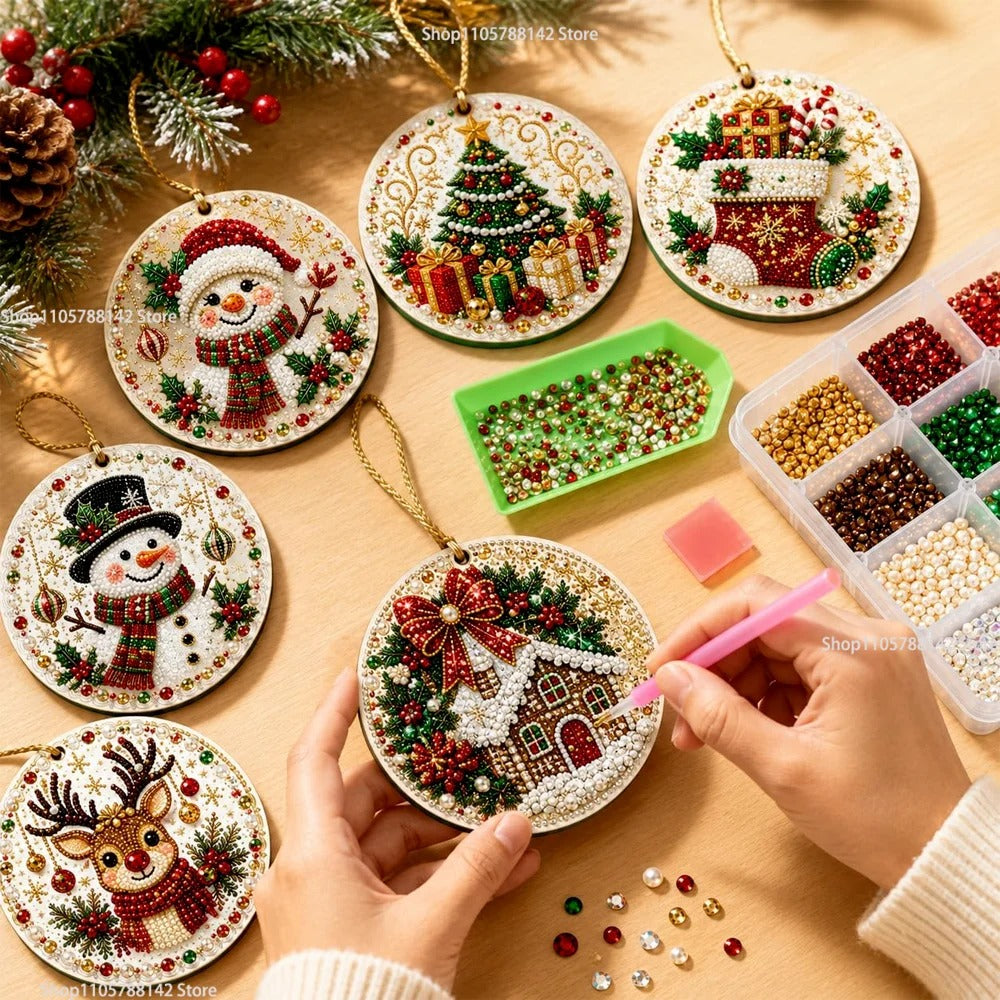Christmas Diamond Art Ornament Kit – 6-Piece DIY Pearl Decoration Set