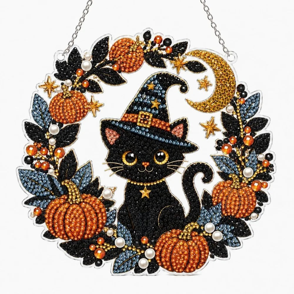 Halloween Pumpkin & Witch Diamond Art Kit – DIY Beaded Fall Wreath