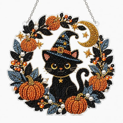 Halloween Pumpkin & Witch Diamond Art Kit – DIY Beaded Fall Wreath