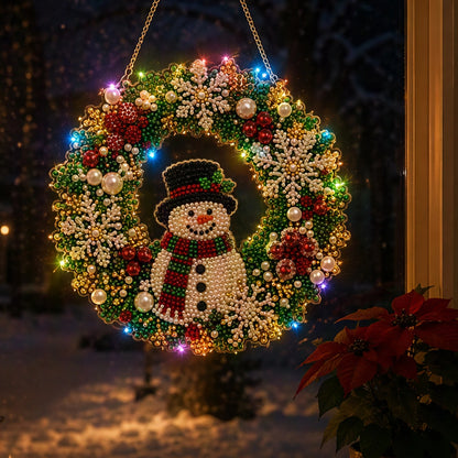 LED Snowman Diamond Art Wreath Kit – DIY Christmas Decoration