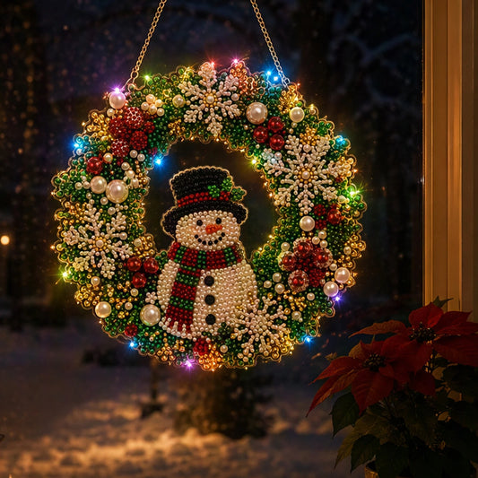 LED Snowman Diamond Art Wreath Kit – DIY Christmas Decoration