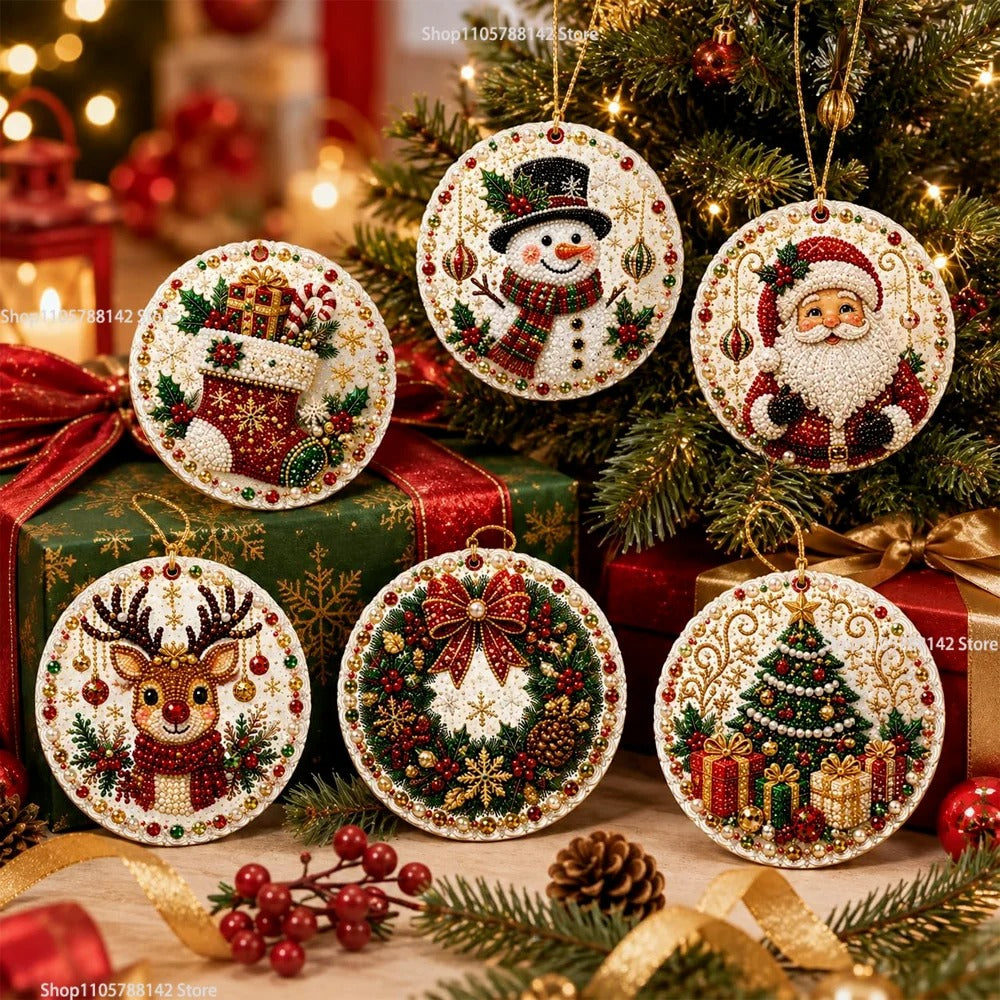 Christmas Diamond Art Ornament Kit – 6-Piece DIY Pearl Decoration Set