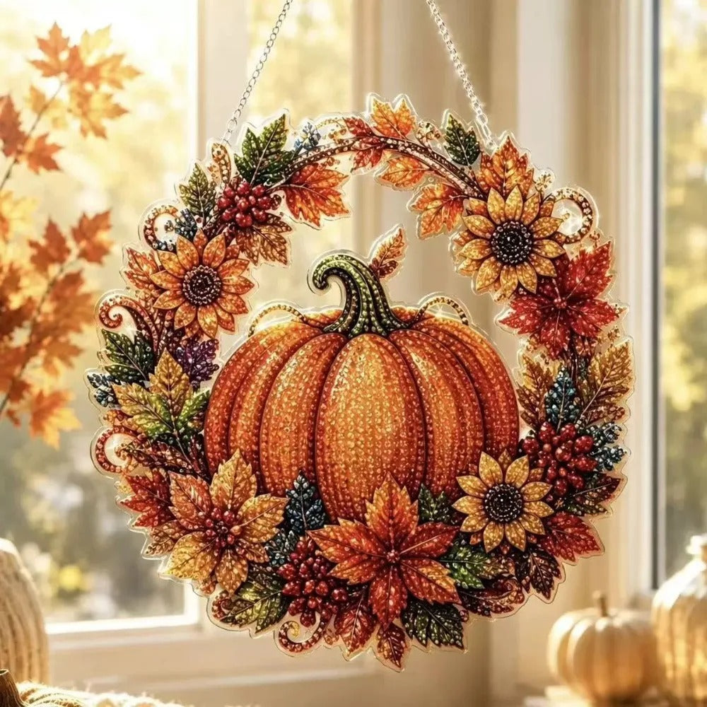 Halloween Pumpkin & Witch Diamond Art Kit – DIY Beaded Fall Wreath
