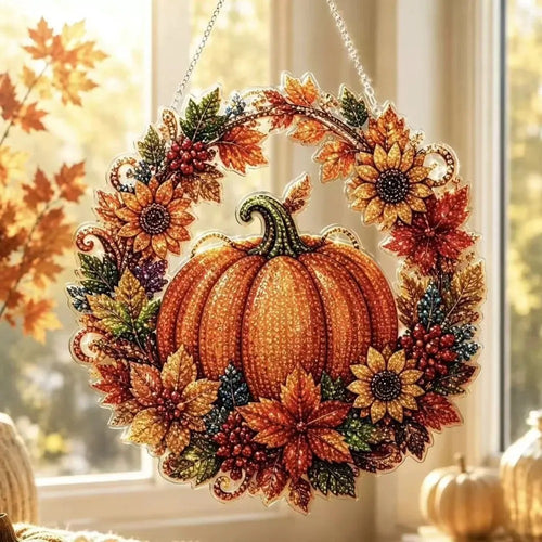 Halloween Pumpkin & Witch Diamond Art Kit – DIY Beaded Fall Wreath
