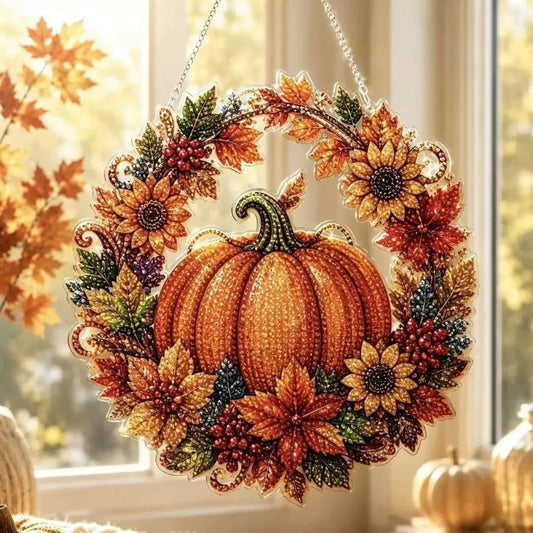 Halloween Pumpkin & Witch Diamond Art Kit – DIY Beaded Fall Wreath