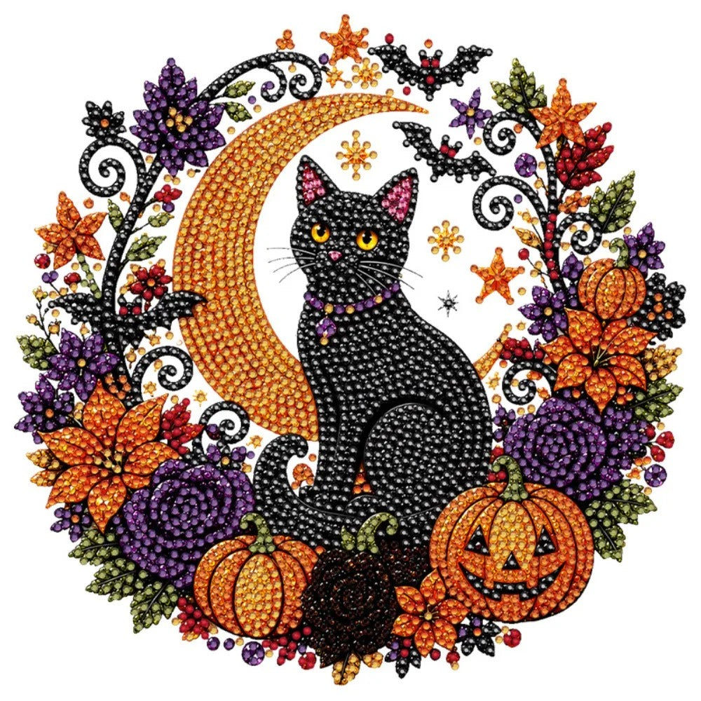 Halloween Pumpkin & Witch Diamond Art Kit – DIY Beaded Fall Wreath