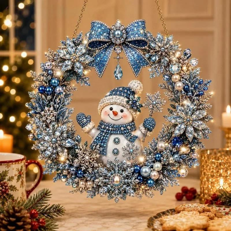 Winter Snowman Diamond Art Kit – DIY Pearl Wreath Decoration